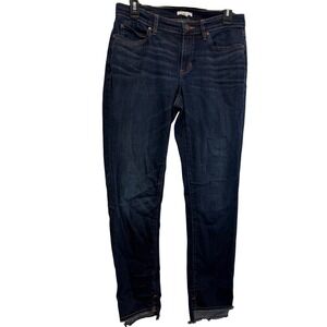 Eileen Fisher Dark Wash Denim Jeans Frayed Hem Cropped Style Size 6 32X26